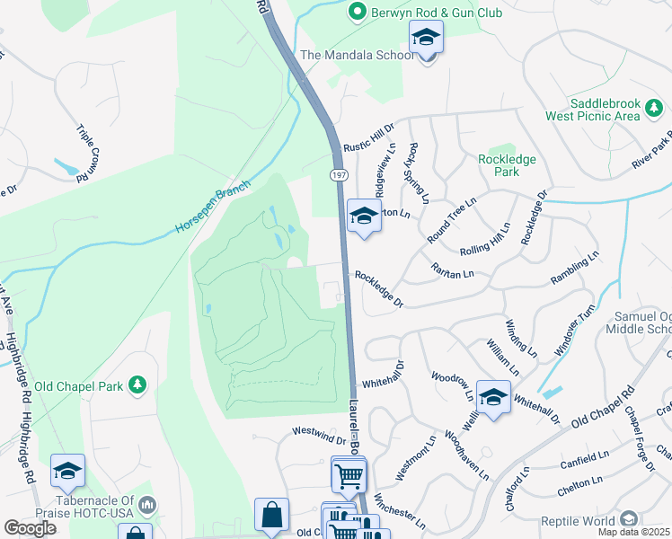 map of restaurants, bars, coffee shops, grocery stores, and more near 7700 Laurel Bowie Road in Bowie