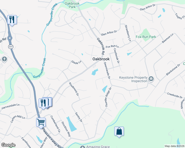 map of restaurants, bars, coffee shops, grocery stores, and more near 7200 Oakbrook Drive in Florence