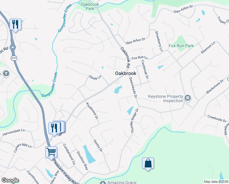 map of restaurants, bars, coffee shops, grocery stores, and more near 7200 Oakbrook Drive in Florence