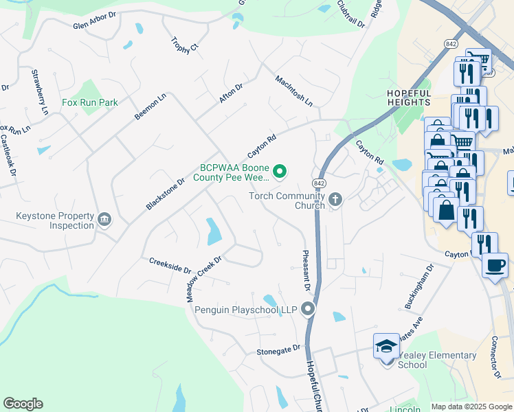 map of restaurants, bars, coffee shops, grocery stores, and more near 1196 Mosswood Court in Florence