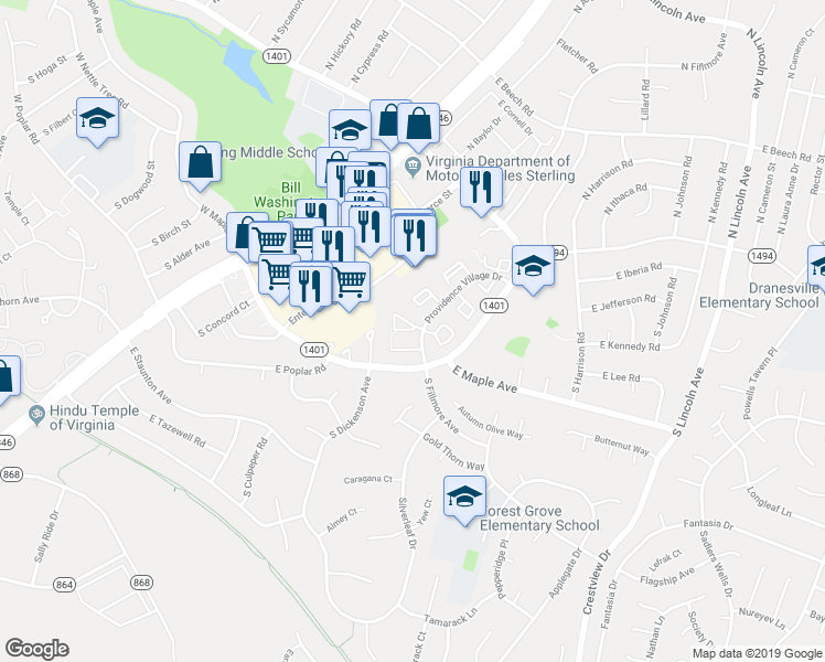 map of restaurants, bars, coffee shops, grocery stores, and more near 98 Saint Charles Square in Sterling