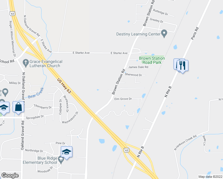 map of restaurants, bars, coffee shops, grocery stores, and more near 4473 Brown Station Road in Columbia