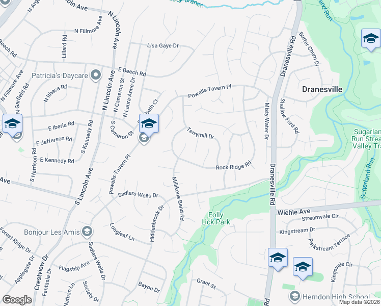 map of restaurants, bars, coffee shops, grocery stores, and more near 1436 Fishers Mill Ct in Herndon
