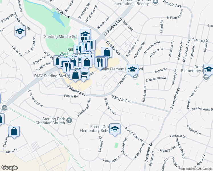 map of restaurants, bars, coffee shops, grocery stores, and more near 169 Edinburgh Square in Sterling