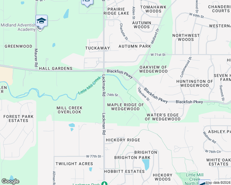map of restaurants, bars, coffee shops, grocery stores, and more near 14919 West 74th Street in Shawnee