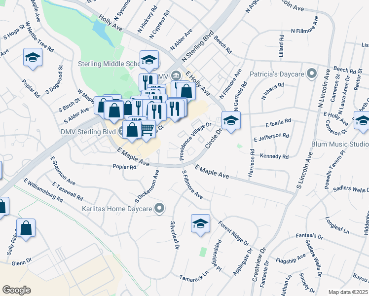 map of restaurants, bars, coffee shops, grocery stores, and more near 153 Edinburgh Square in Sterling