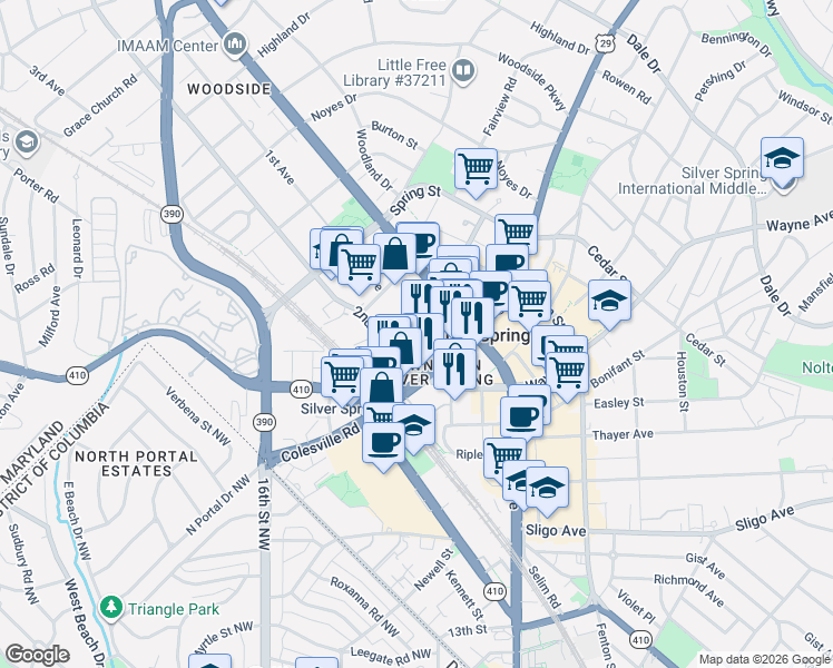 map of restaurants, bars, coffee shops, grocery stores, and more near 101 Independence Avenue Southeast in Washington