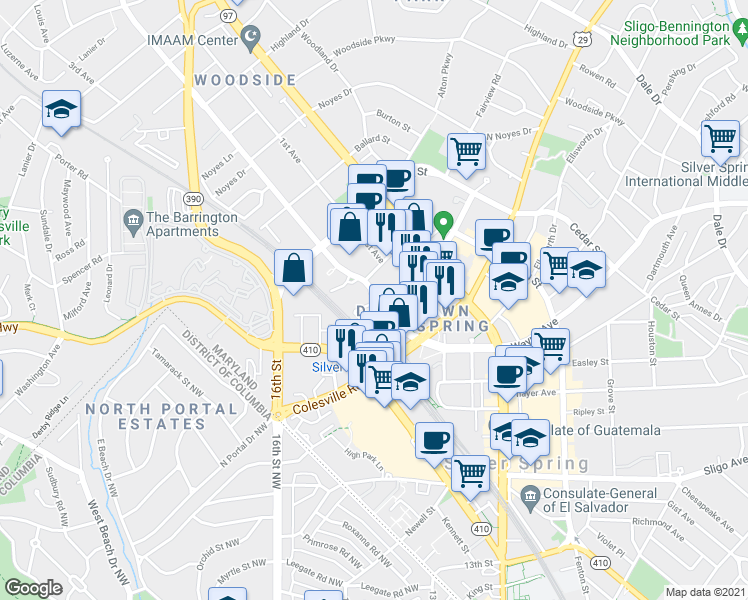 map of restaurants, bars, coffee shops, grocery stores, and more near 101 Independence Avenue Southeast in Washington