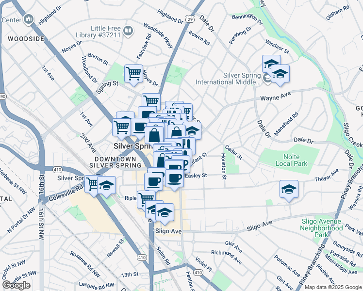 map of restaurants, bars, coffee shops, grocery stores, and more near 101 Independence Avenue Southeast in Washington