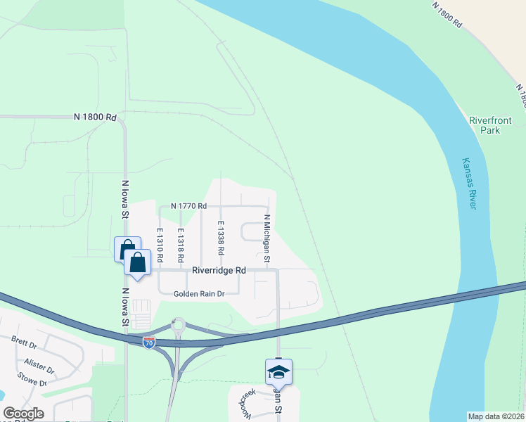 map of restaurants, bars, coffee shops, grocery stores, and more near 806 North Michigan Street in Lawrence