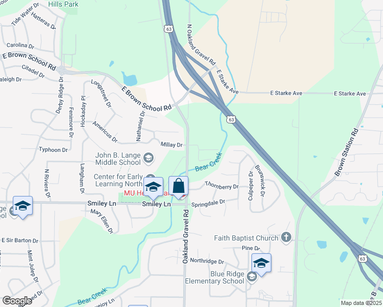 map of restaurants, bars, coffee shops, grocery stores, and more near 4500 North Oakland Gravel Road in Columbia