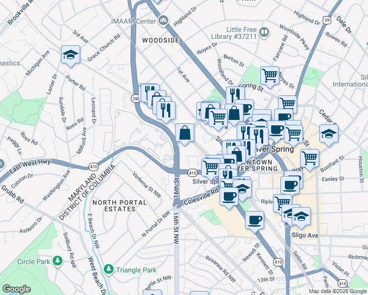 map of restaurants, bars, coffee shops, grocery stores, and more near 101 Independence Avenue Southeast in Washington