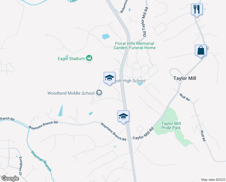 map of restaurants, bars, coffee shops, grocery stores, and more near 5400 Old Taylor Mill Road in Taylor Mill