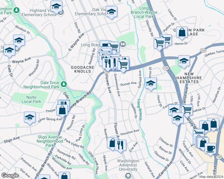 map of restaurants, bars, coffee shops, grocery stores, and more near 101 Independence Avenue Southeast in Washington