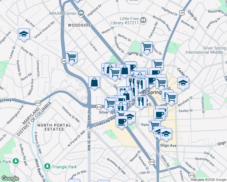 map of restaurants, bars, coffee shops, grocery stores, and more near 101 Independence Avenue Southeast in Washington
