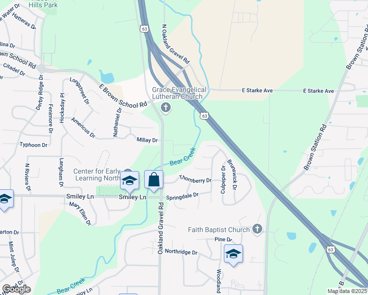 map of restaurants, bars, coffee shops, grocery stores, and more near 2540 East Morris Drive in Columbia
