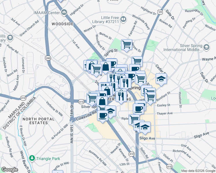 map of restaurants, bars, coffee shops, grocery stores, and more near 101 Independence Avenue Southeast in Washington