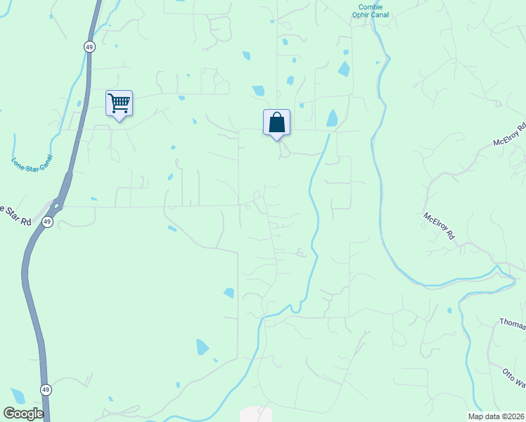 map of restaurants, bars, coffee shops, grocery stores, and more near 13080 Lone Star Road in Auburn