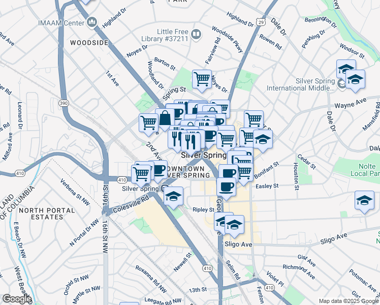 map of restaurants, bars, coffee shops, grocery stores, and more near 101 Independence Avenue Southeast in Washington