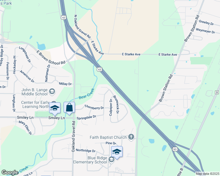 map of restaurants, bars, coffee shops, grocery stores, and more near 4400 Brunswick Drive in Columbia