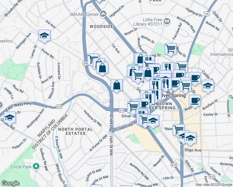 map of restaurants, bars, coffee shops, grocery stores, and more near 101 Independence Avenue Southeast in Washington