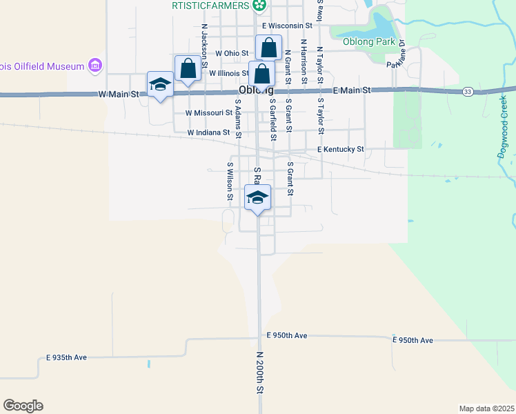 map of restaurants, bars, coffee shops, grocery stores, and more near 700 South Range Street in Oblong