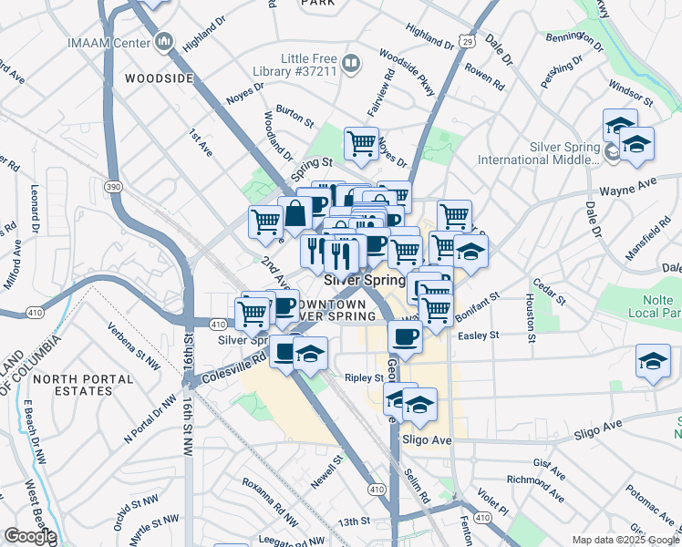 map of restaurants, bars, coffee shops, grocery stores, and more near 101 Independence Avenue Southeast in Washington