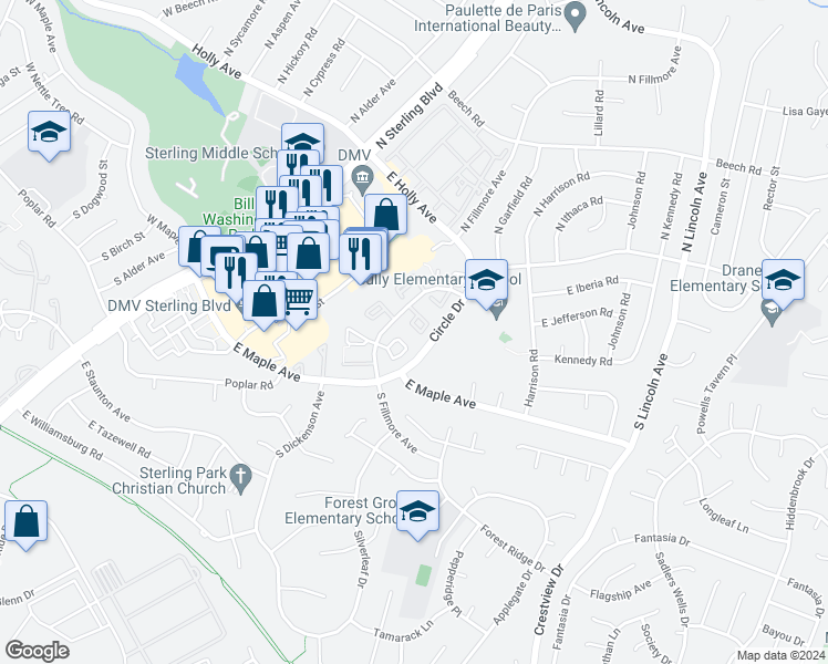 map of restaurants, bars, coffee shops, grocery stores, and more near 213 Saint Johns Square in Sterling