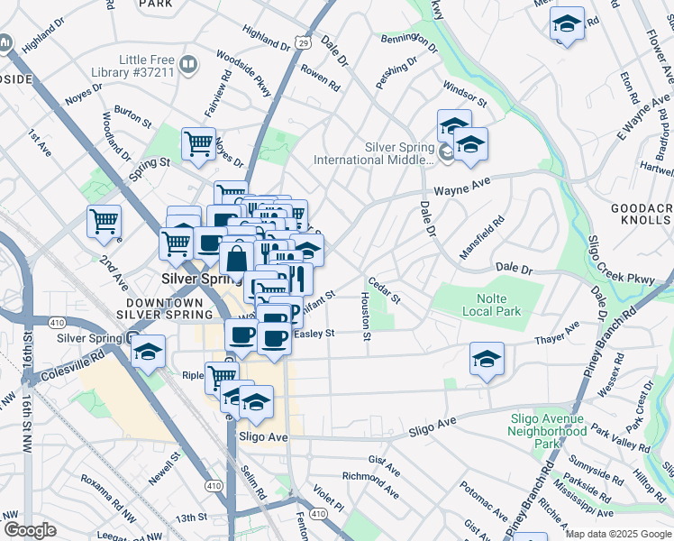 map of restaurants, bars, coffee shops, grocery stores, and more near 101 Independence Avenue Southeast in Washington