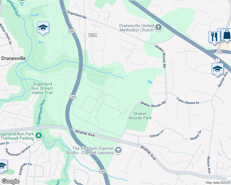 map of restaurants, bars, coffee shops, grocery stores, and more near 11905 Crayton Court in Herndon