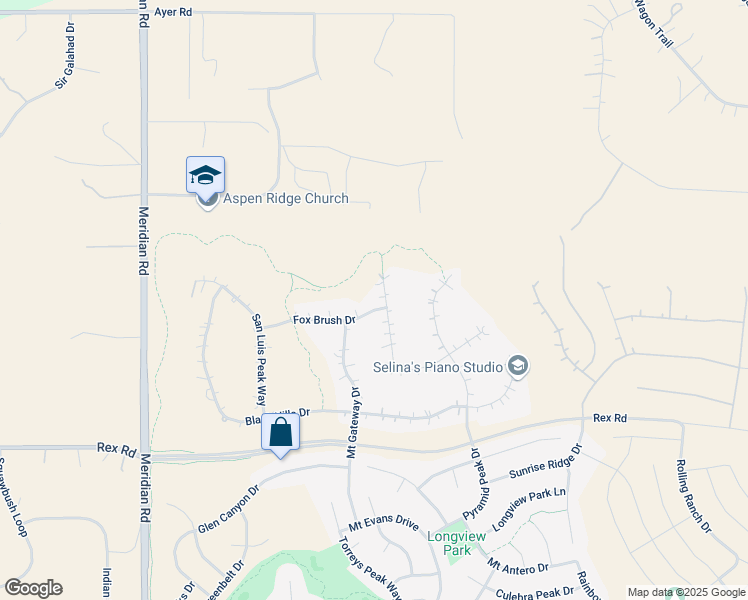 map of restaurants, bars, coffee shops, grocery stores, and more near 11472 Lobo Peak Drive in Peyton
