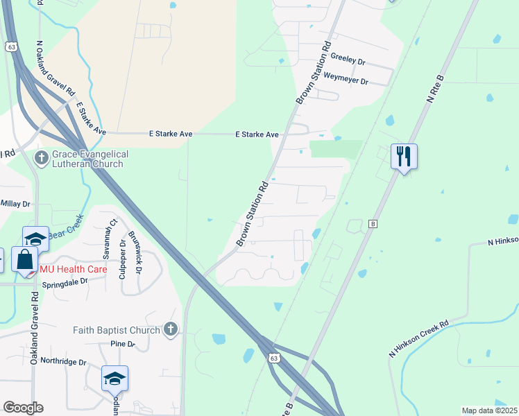 map of restaurants, bars, coffee shops, grocery stores, and more near 4529-4699 Brown Station Road in Columbia