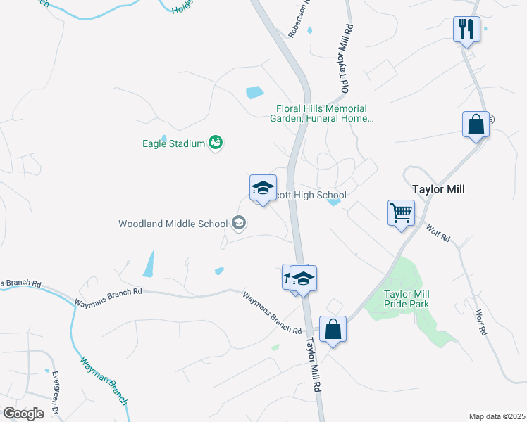 map of restaurants, bars, coffee shops, grocery stores, and more near 5400 Old Taylor Mill Road in Taylor Mill