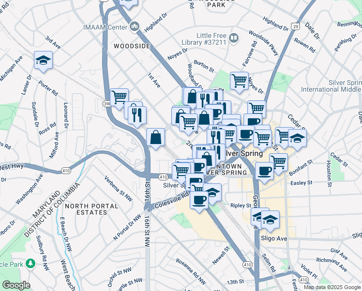 map of restaurants, bars, coffee shops, grocery stores, and more near 101 Independence Avenue Southeast in Washington