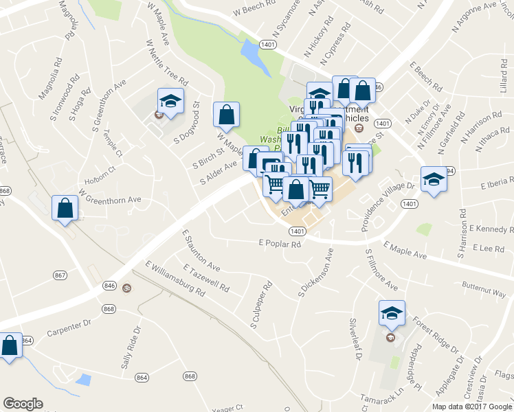 map of restaurants, bars, coffee shops, grocery stores, and more near 606 South Concord Court in Sterling