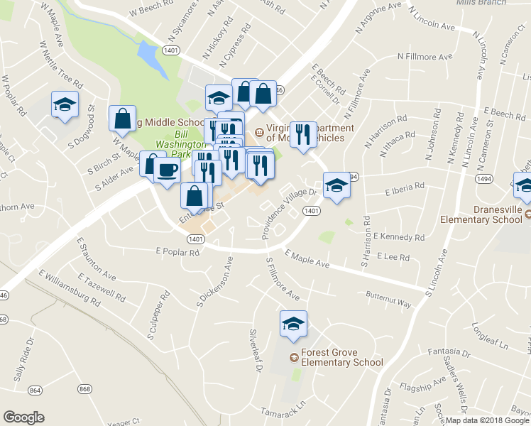 map of restaurants, bars, coffee shops, grocery stores, and more near 258 Coventry Square in Sterling