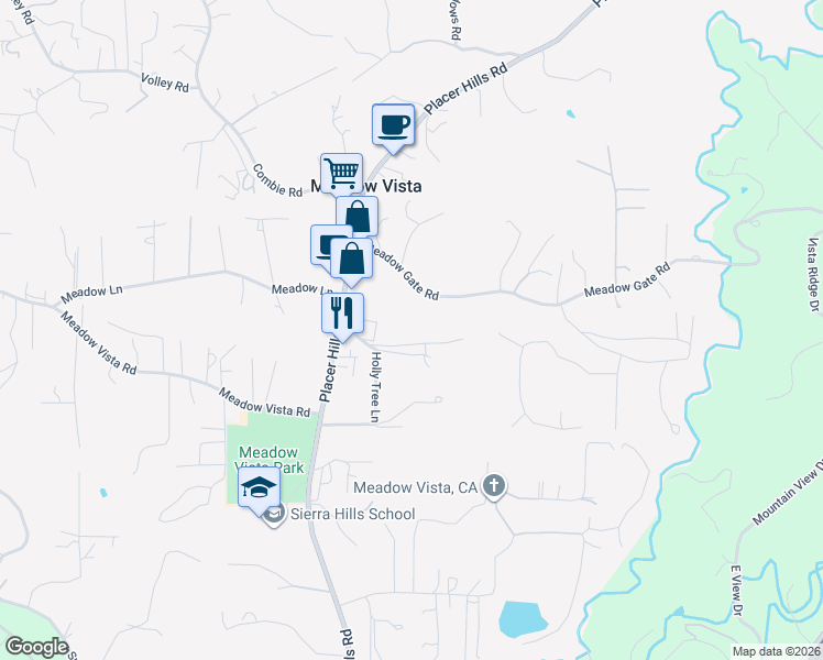 map of restaurants, bars, coffee shops, grocery stores, and more near 880 Evergreen Lane in Meadow Vista