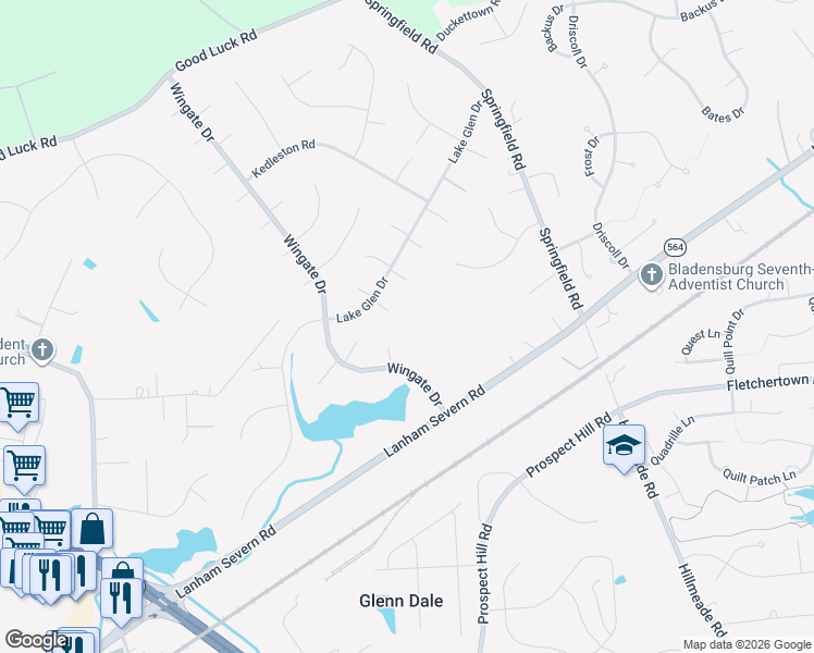map of restaurants, bars, coffee shops, grocery stores, and more near 11400 Yantz Court in Glenn Dale