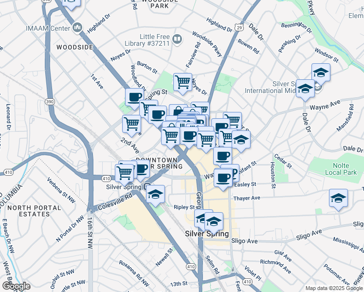map of restaurants, bars, coffee shops, grocery stores, and more near 101 Independence Avenue Southeast in Washington