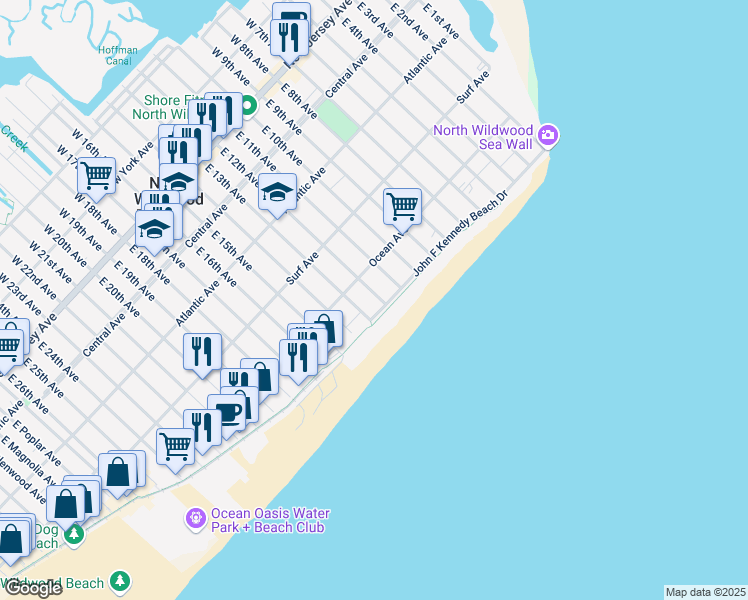 map of restaurants, bars, coffee shops, grocery stores, and more near in Wildwood