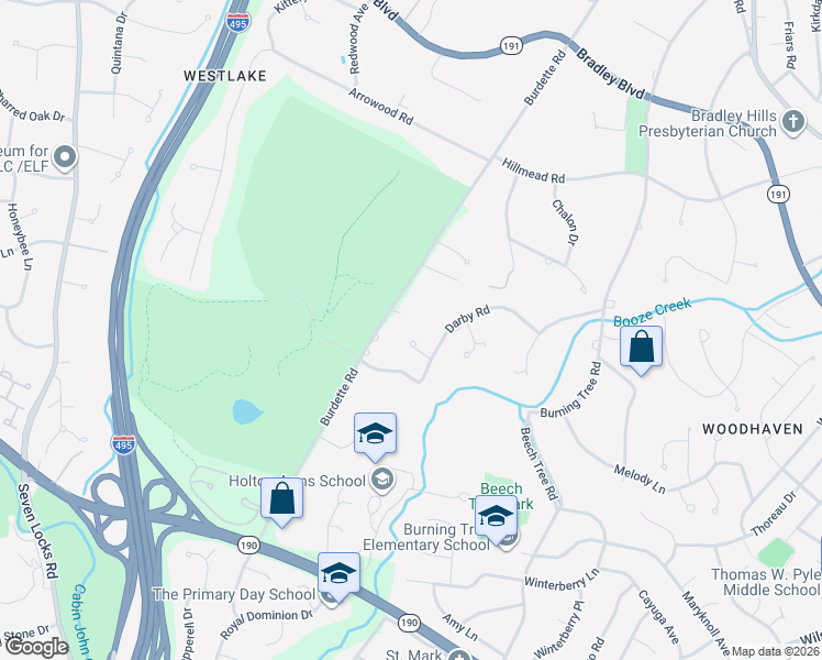 map of restaurants, bars, coffee shops, grocery stores, and more near 8613 Darby Place in Bethesda