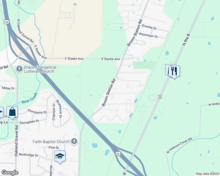 map of restaurants, bars, coffee shops, grocery stores, and more near 4529 Brown Station Road in Columbia