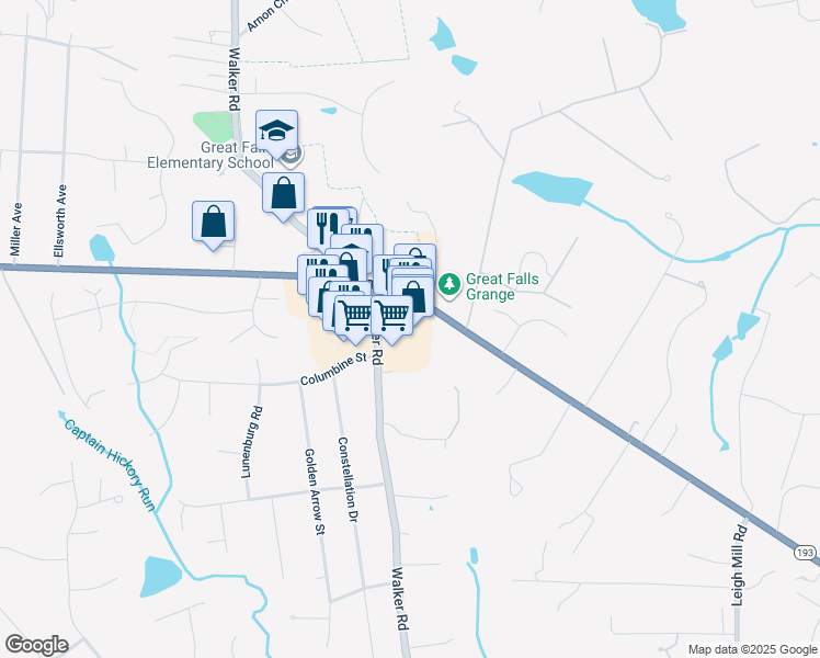 map of restaurants, bars, coffee shops, grocery stores, and more near 9863 Georgetown Pike in Great Falls