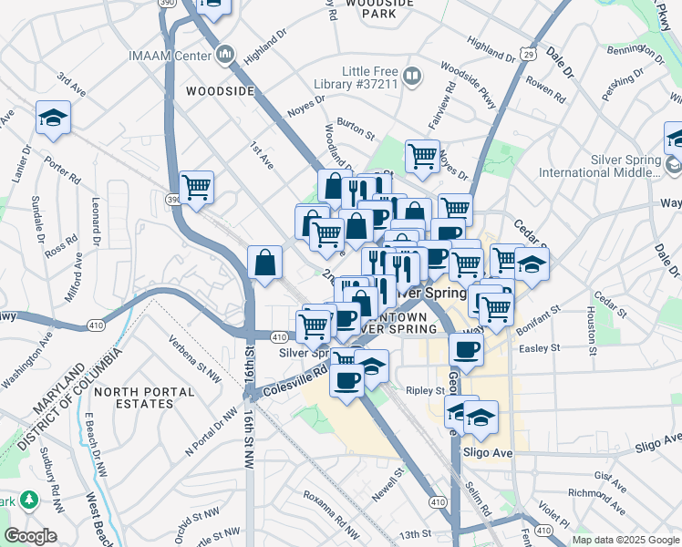 map of restaurants, bars, coffee shops, grocery stores, and more near 101 Independence Avenue Southeast in Washington