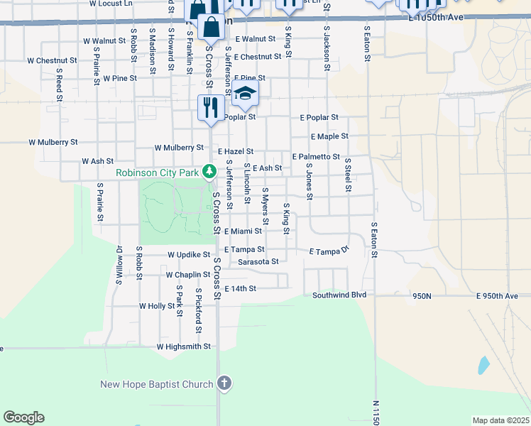 map of restaurants, bars, coffee shops, grocery stores, and more near 400 East Clearwater Street in Robinson