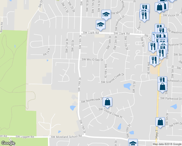 map of restaurants, bars, coffee shops, grocery stores, and more near 1901 Southwest Rock Creek Court in Blue Springs
