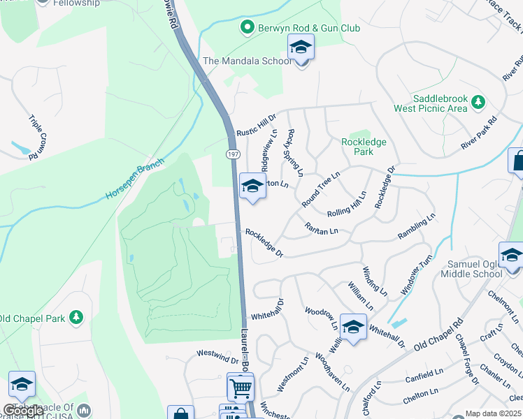 map of restaurants, bars, coffee shops, grocery stores, and more near 7701 Laurel Bowie Road in Bowie