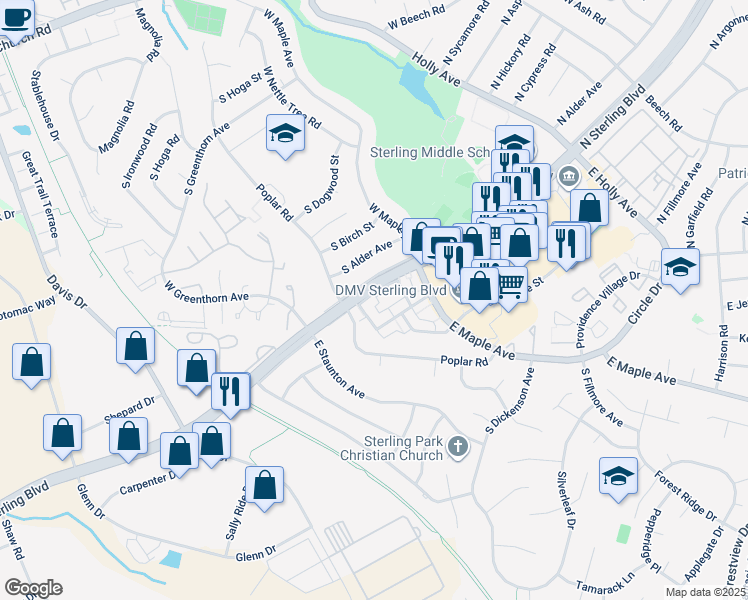 map of restaurants, bars, coffee shops, grocery stores, and more near 806 North Concord Court in Sterling