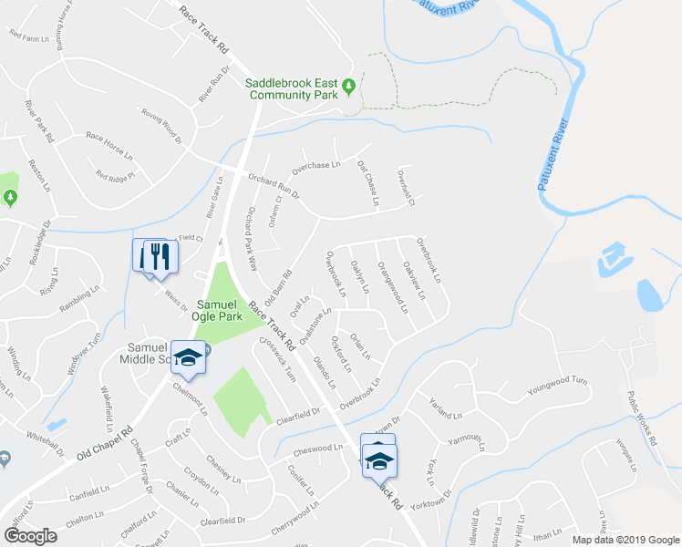 map of restaurants, bars, coffee shops, grocery stores, and more near 13452 Overbrook Lane in Bowie