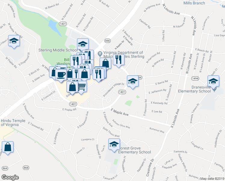 map of restaurants, bars, coffee shops, grocery stores, and more near 206 Saint Johns Square in Sterling